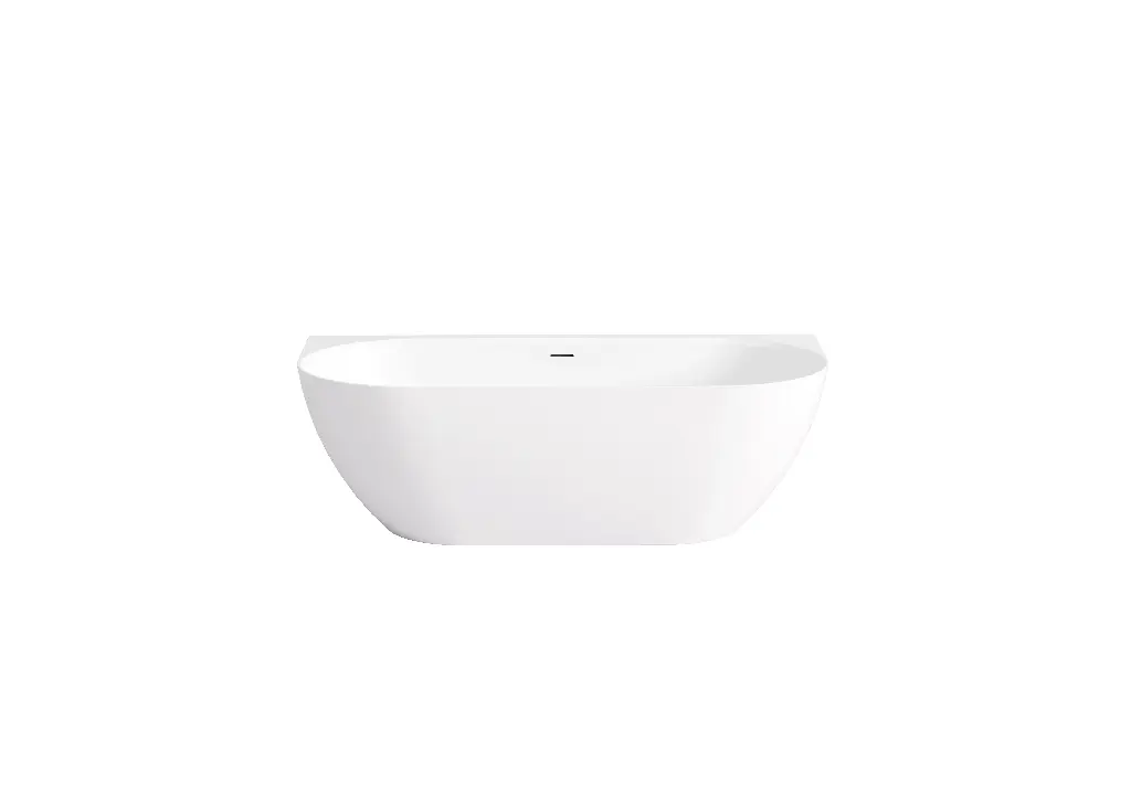 [55601] 1500*770*550mm Gloss White Ellips Back To Wall Free Standing Acrylic Bathtub With Overflow,Chrome Waste And Pipe Included