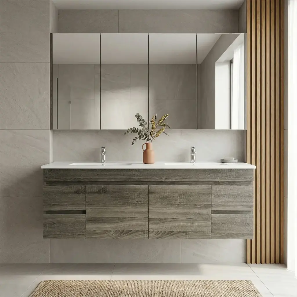 [93178/B154W-DG] 1500mm Dark Grey MDF Wall Hung Bathroom Vanity Cabinet Only PVC Vacuum Filmed