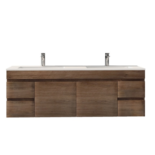 [93179/B154W-DO] 1500mm Dark Oak MDF Wall Hung Bathroom Vanity Cabinet PVC Vacuum Filmed
