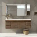 1500mm Dark Oak MDF Wall Hung Bathroom Vanity Cabinet Only PVC Vacuum Filmed