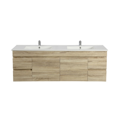[93177/B154W-WO] 1500mm White Oak MDF Wall Hung Bathroom Vanity Cabinet PVC Vacuum Filmed