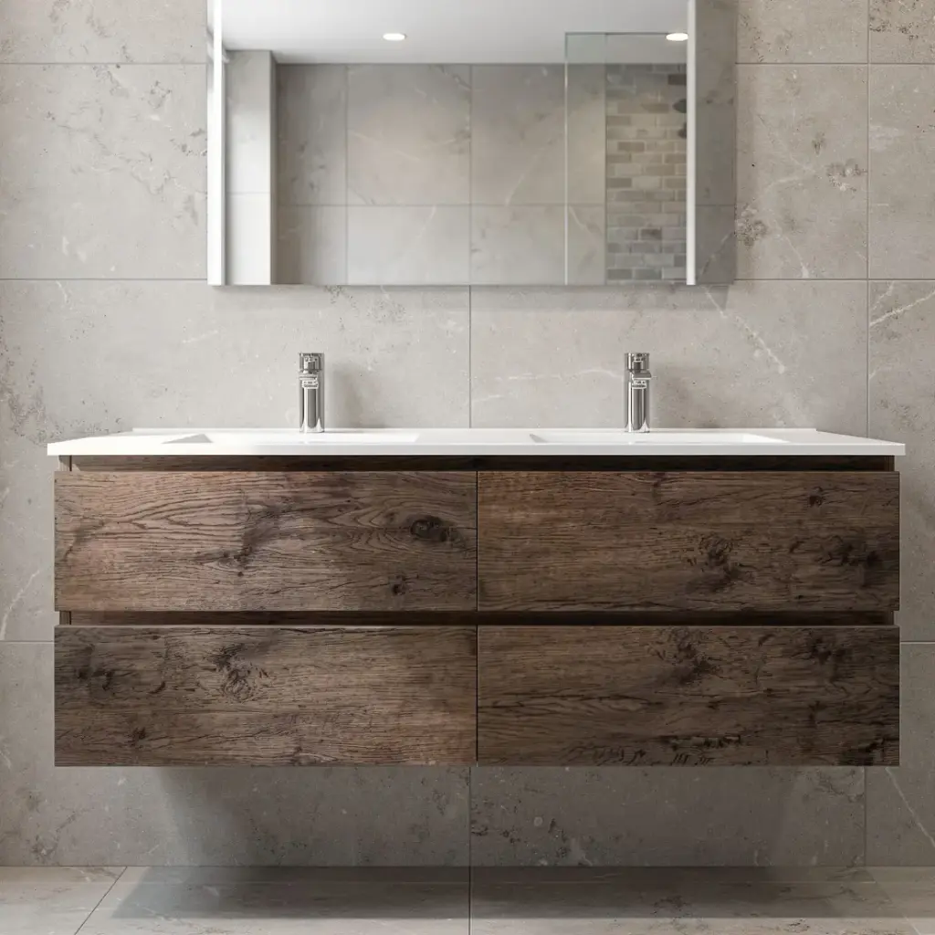 [93027/Q1546DO-D] 1500mm Dark Oak MDF 4 Drawers Wall Hung Bathroom Vanity Cabinet Only