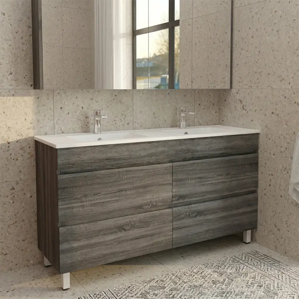 [93054/DG1546L-D] 1500mm Dark Grey MDF 4 Drawers Freestanding Bathroom Vanity Cabinet Only