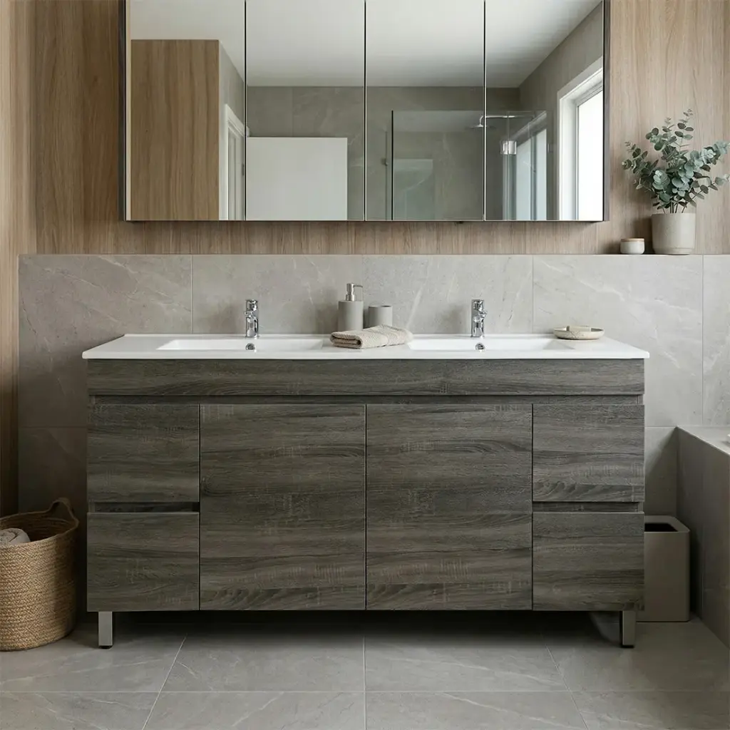 [93138/B154L-DG] 1500mm Dark Grey MDF Freestanding Bathroom Vanity Cabinet Only PVC Vacuum Filmed