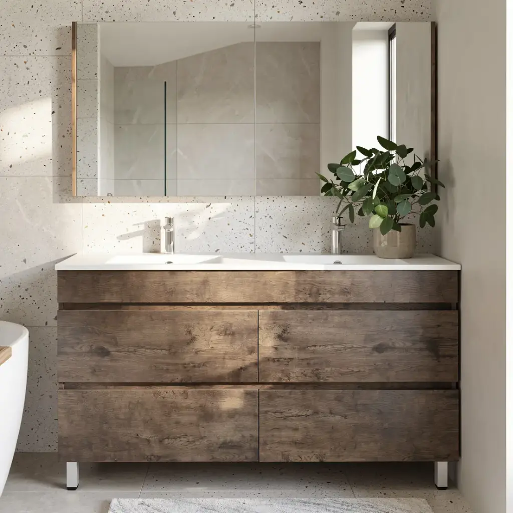 [93055/DO1546L-D] 1500mm Dark Oak MDF 4 Drawers Freestanding Bathroom Vanity Cabinet Only