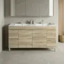1500mm White Oak MDF Freestanding Bathroom Vanity Cabinet Only PVC Vacuum Filmed