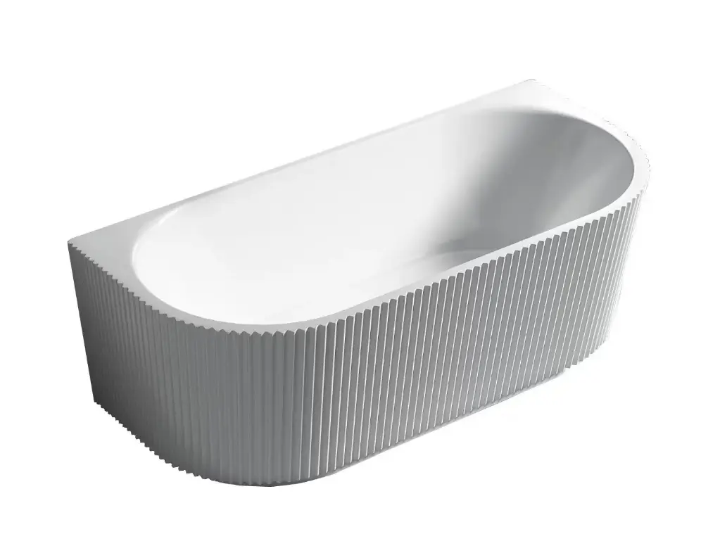 [55638] 1500X750X580mm Matte White Bingie Fluted Skirt Bath Back To Wall None Overflow 40mm Waste+Pipe Supplied