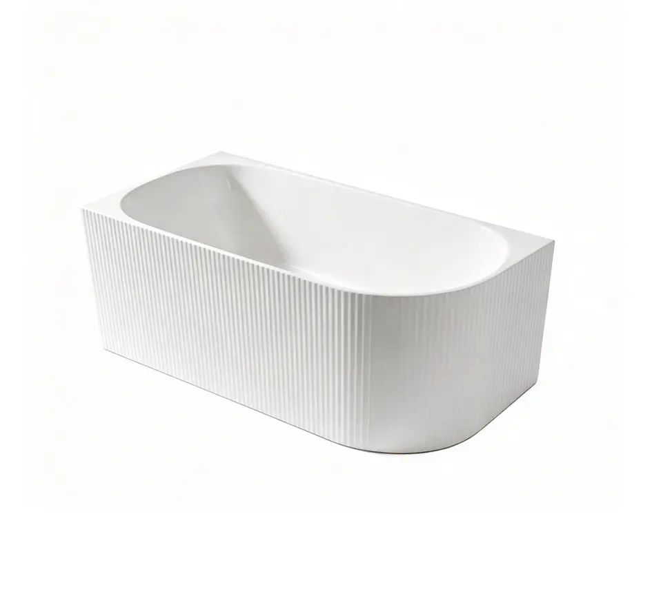 [55642] 1500X750X600mm Gloss White Binge Fluted Skirt Bath Left Corner None Overflow 40mm Waste+Pipe Supplied
