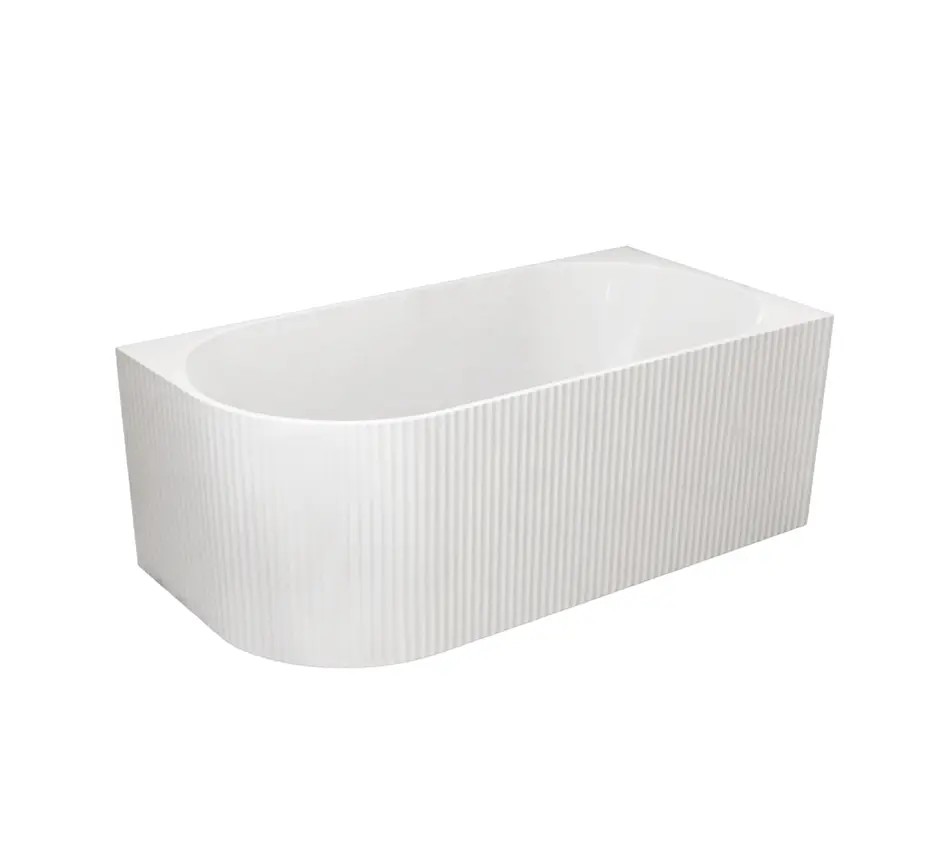 [55644] 1500X750X600mm Gloss White Binge Fluted Skirt Bath Right Corner None Overflow 40mm Waste+Pipe Supplied