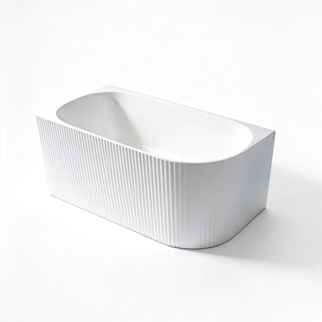 [55646] 1500X750X600mm Matte White Binge Fluted Skirt Bath Left Corner None Overflow 40mm Waste+Pipe Supplied