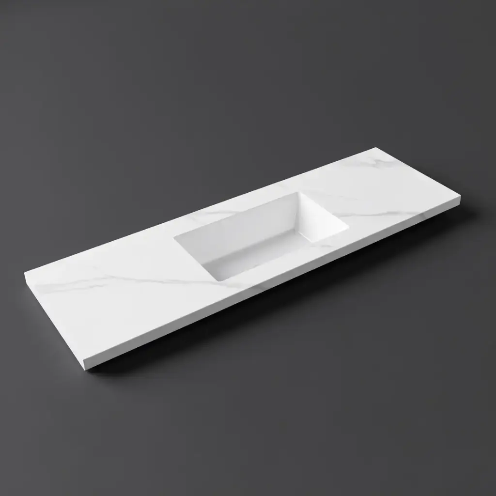 [56770] 1500x460x190mm Carrara White Sintered Stone Seamlessjoined With Fine Ceramic Basin Single Bowl No Tap Hole