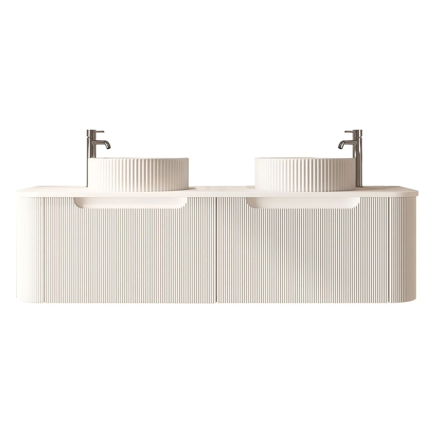 [50776] 1500x460x400mm Rome Matt White Round Edge Grooved Wall Hung MDF Vanity With White Quartz Stone Top Two Soft Closing Drawer