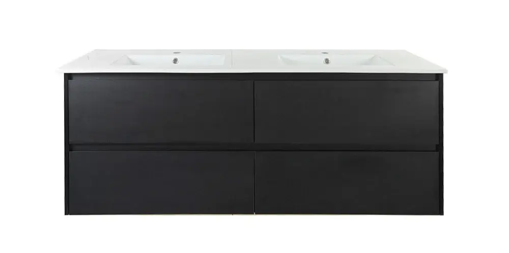1500x460x560mm Hera Black Oak Wall Hung MDF Vanity With Carrara White Stone Top Four Soft Closing Drawers