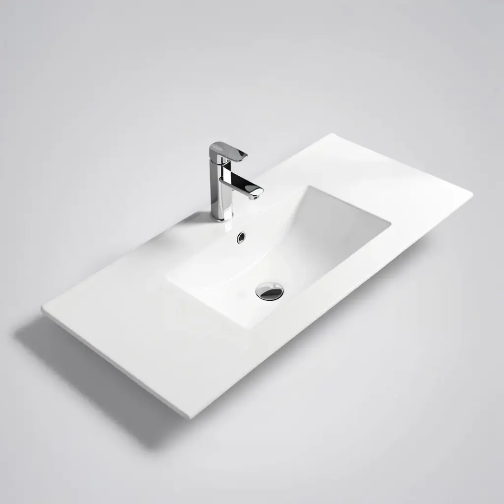 [56305] 1505*463*175mm Gloss White Crete Fine Ceramic Counter Top One Tap Hole Overflow,32mm Waste
