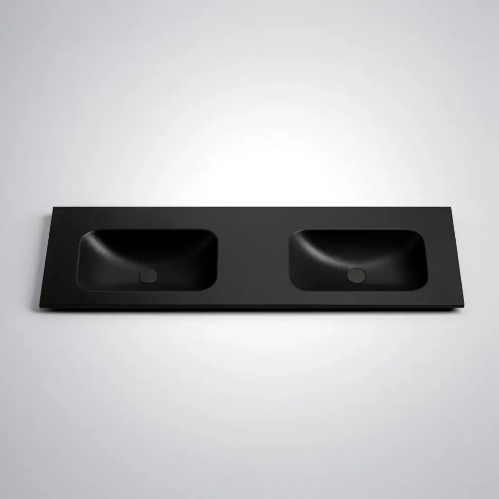 1505X465X145 Matte Black Chasey Solid Surface Stone Basin Double Bowl