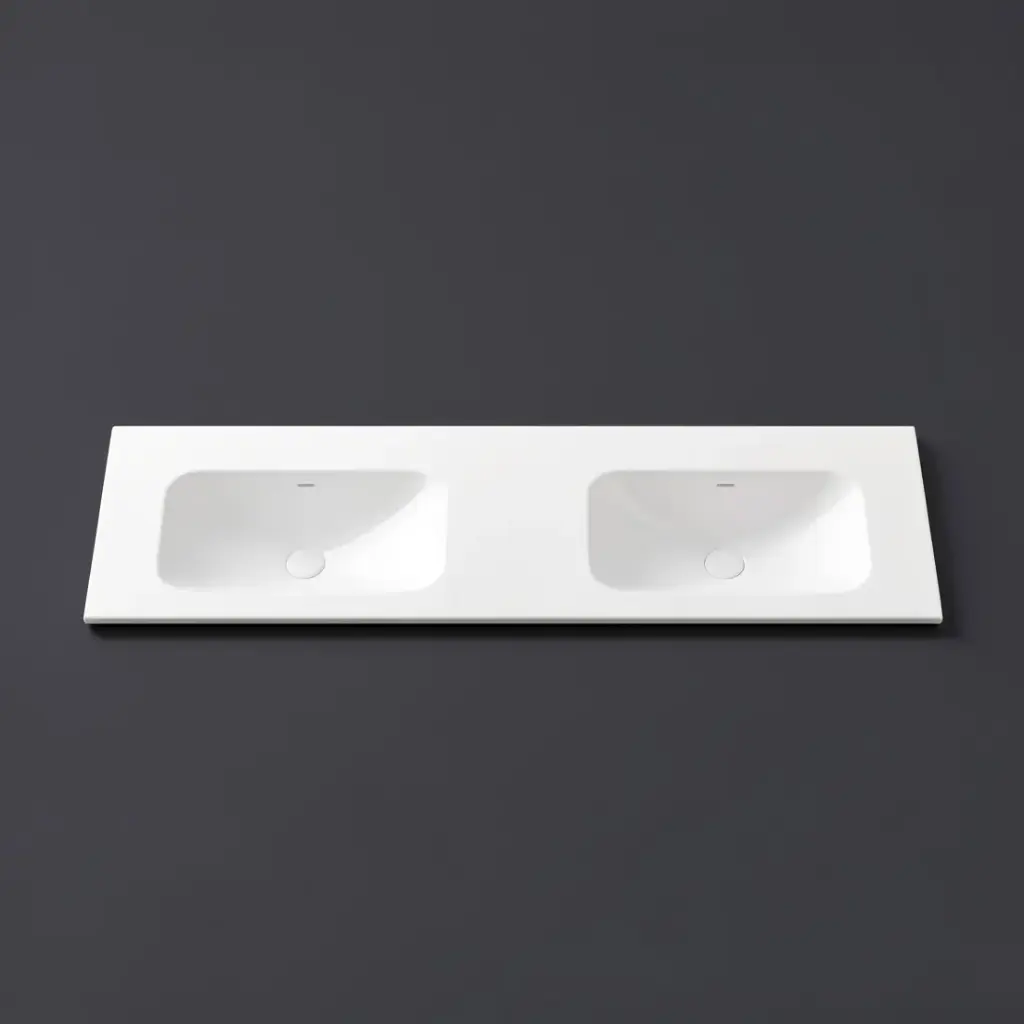 1505X465X145 Matte White Chasey Solid Surface Stone Basin Double Bowl