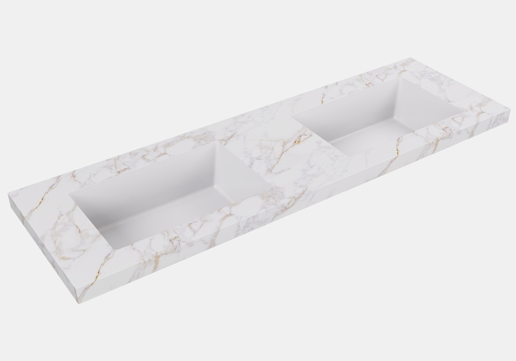 [56437] 1505X465X50mm Carrara Gold Sintered Stone Semless Joined With Fine Ceramic Basin Stone Double Bowl No Tap Hole