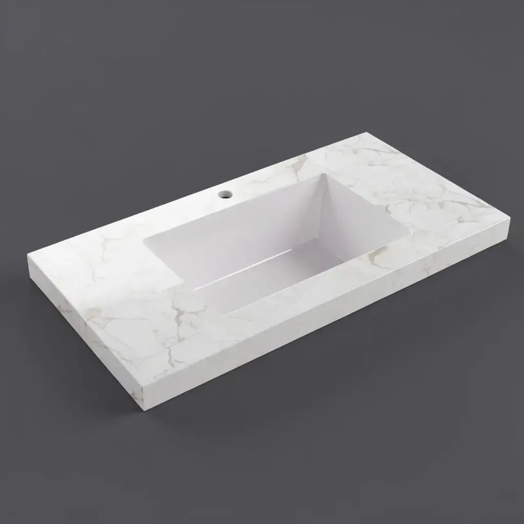 [56428] 1505X465X50mm Carrara Gold Sintered Stone Semless Joined With Fine Ceramic Basin Stone Single Bowl