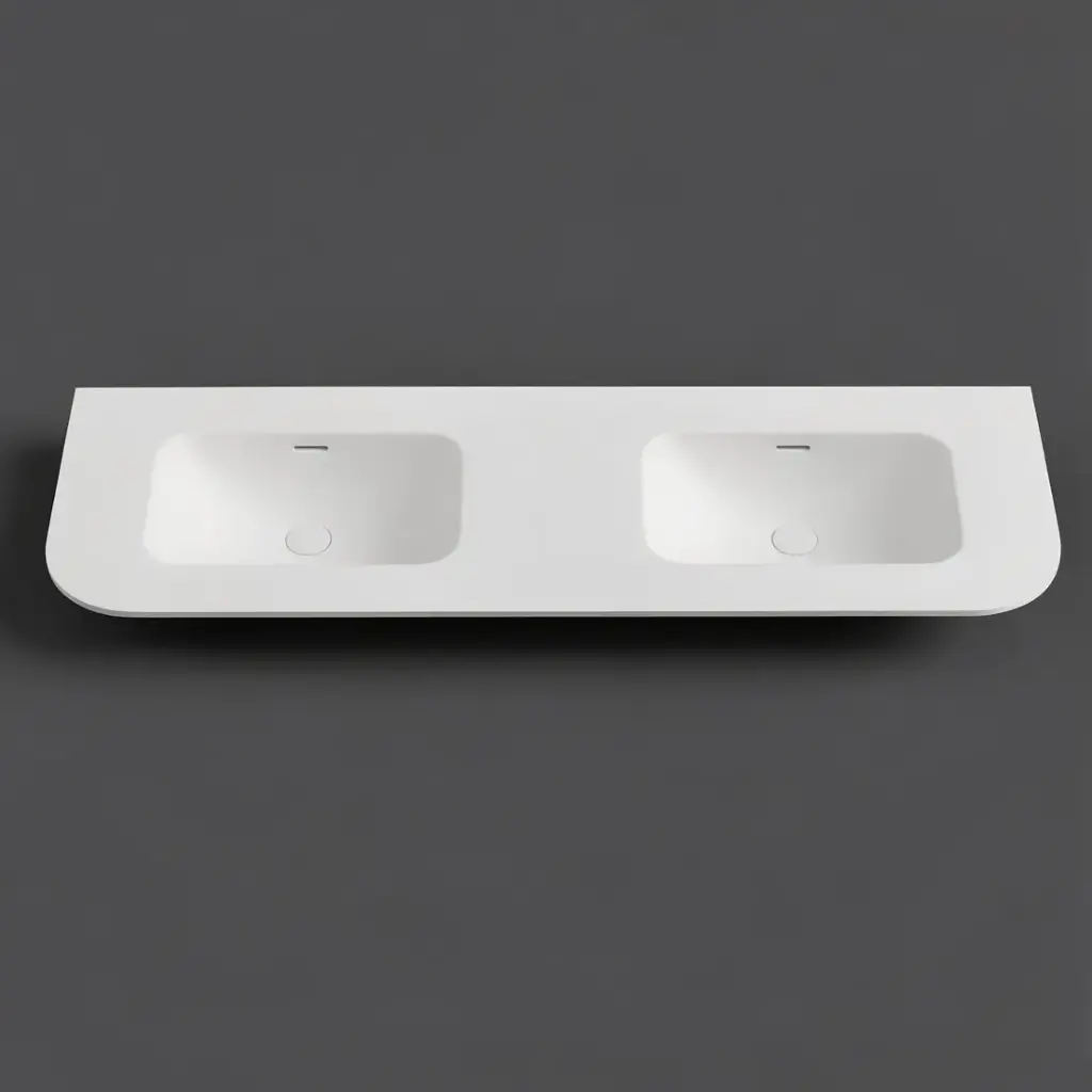 [56091] 1505X505X140 Matte White Aruro Solid Surface Stone Basin Double Bowl
