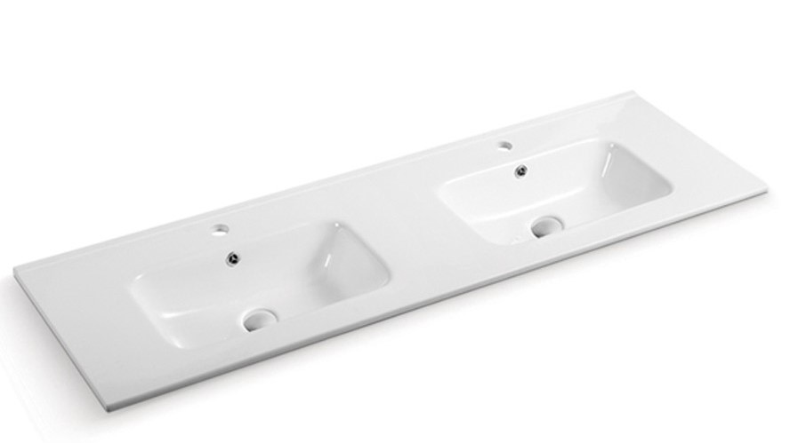 [56297] 1510*460*175mm Gloss White Kliff Fine Ceramic counter Top Double Bowl