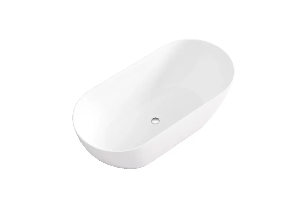 [55584] 1700*805*550mm Gloss White Ellips Slim Acrylic Freestanding Bathtub No Overflow Chrome Waste And Pipe Inlcuded