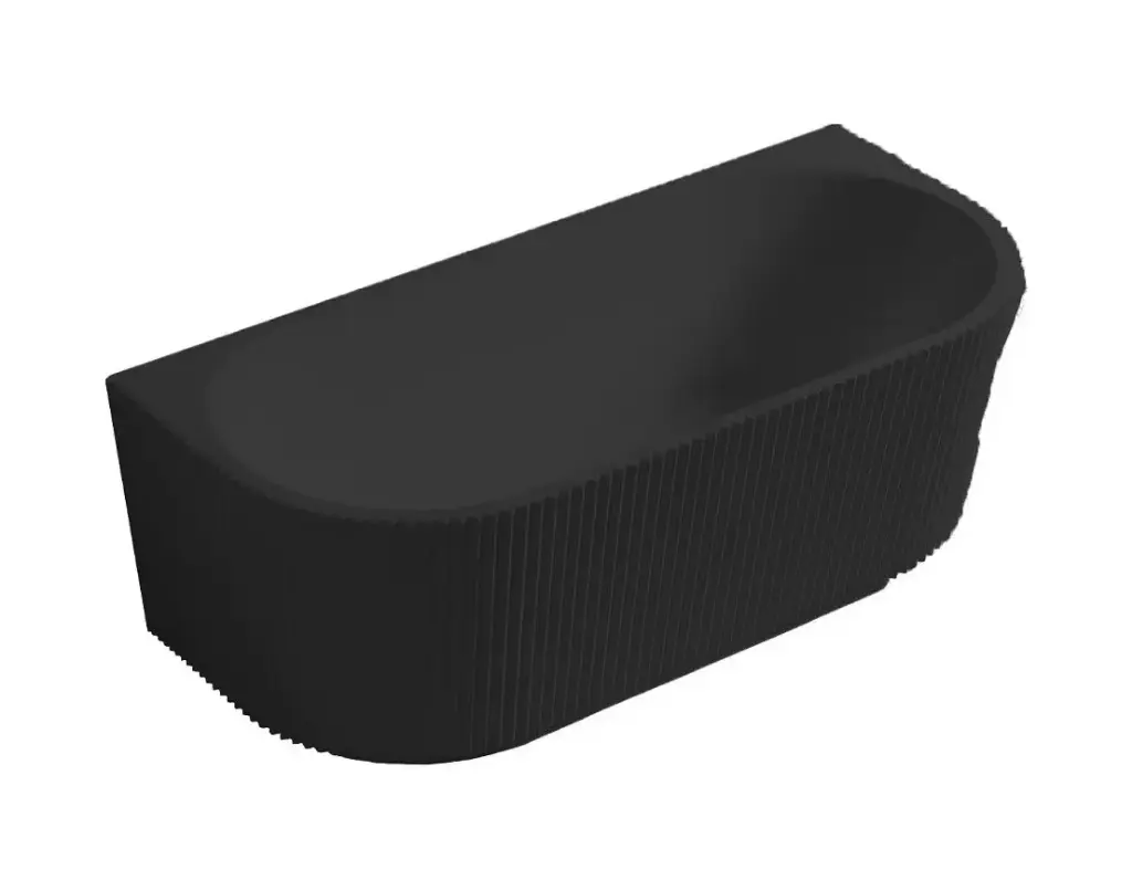 [55641] 1700X800X600mm Matte Black Bingie Fluted Skirt Bath Back To Wall None Overflow 40mm Waste+Pipe Supplied