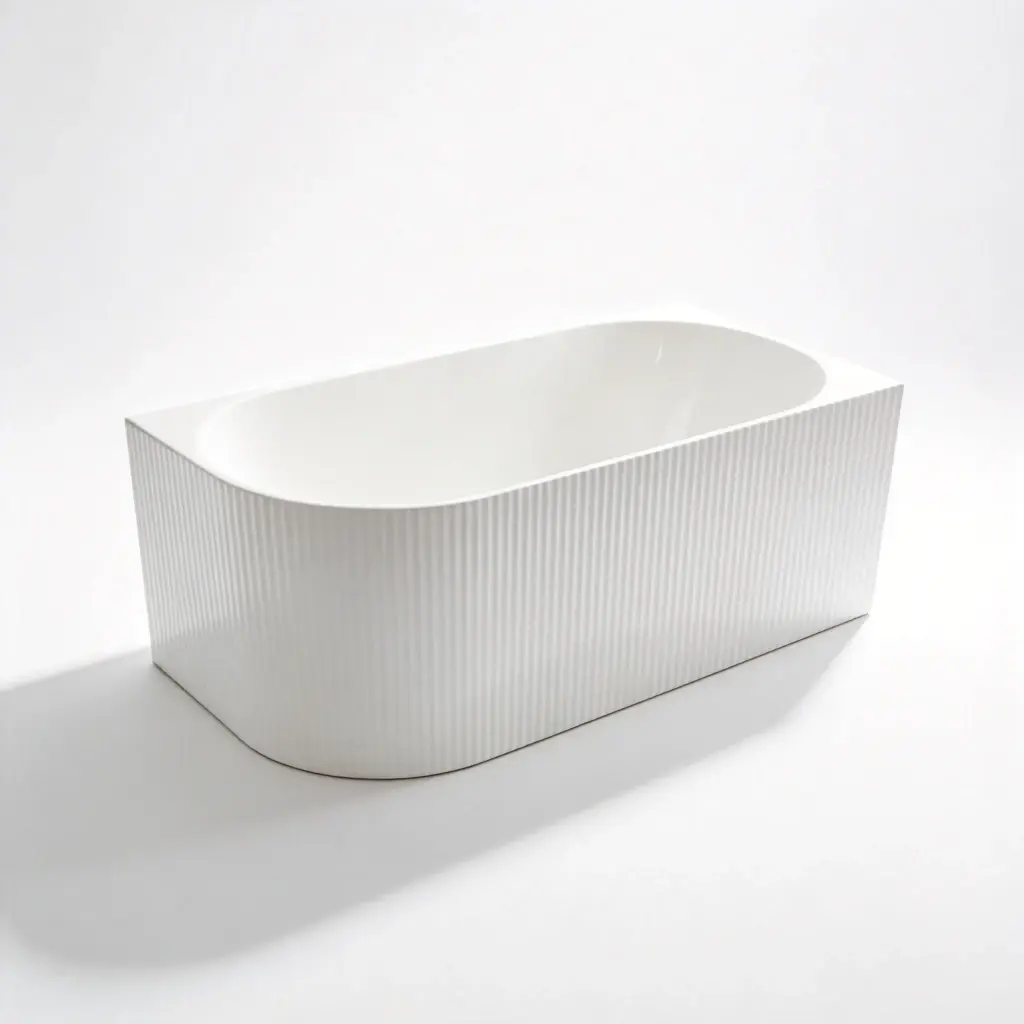 [55649] 1705X790X605mm Matte White Binge Fluted Skirt Bath Right Corner None Overflow 40mm Waste+Pipe Supplied