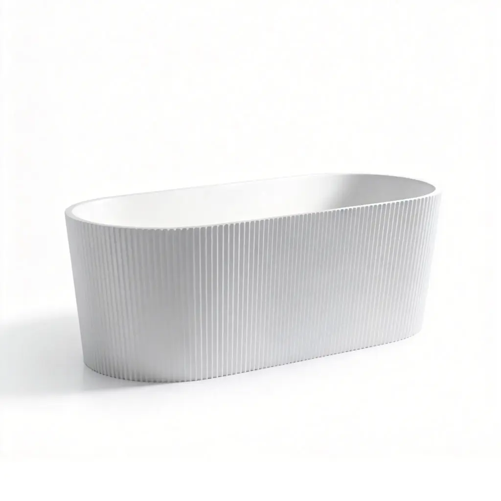 [55634] 1705X805X590mm Matte White Agena Fluted Acrylic Free Standing Bath None Overflow 40mm Waste+Pipe Supplied