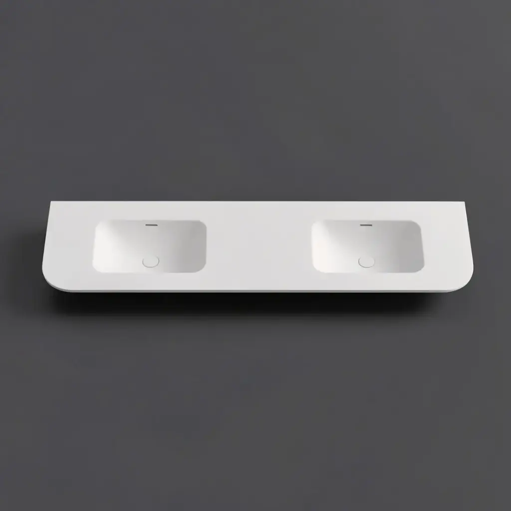 [56092] 1805X505X140 Matte White Aruro Solid Surface Stone Basin Double Bowl