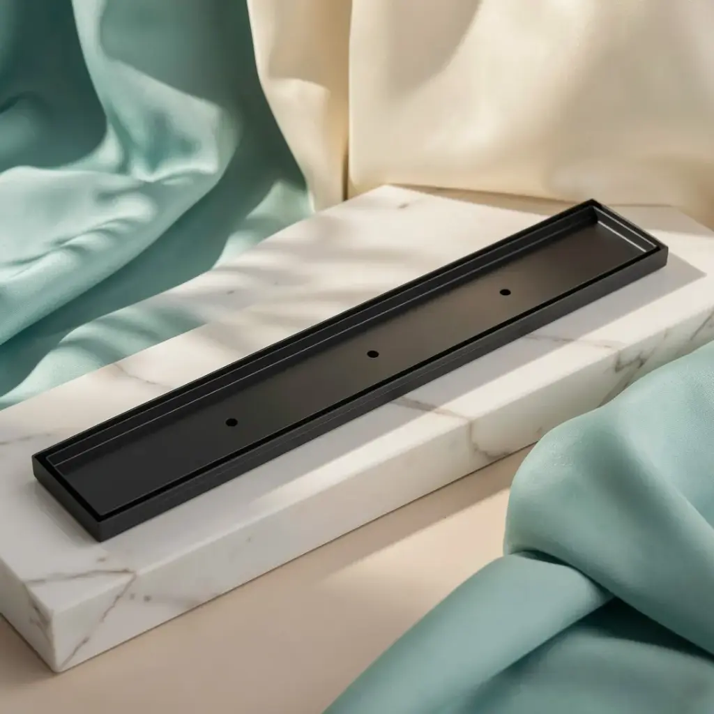 [55791] 3000*100*21mm Electroplated Black Floor Grill Drain Outlet 80mm