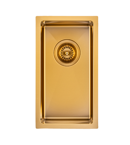 [41206] 304 Stainless Steel Brushed Gold PVD Coating Single Bowl Kitchen Sink(Round Edges,with Bottom Tray)250*450*215mm