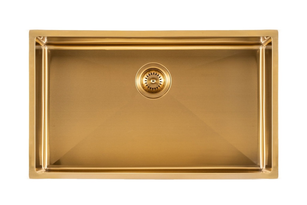 [41192] 304 Stainless Steel Brushed Gold PVD Coating Single Bowl Kitchen Sink(Round Edges,with Bottom Tray)762*457*254mm