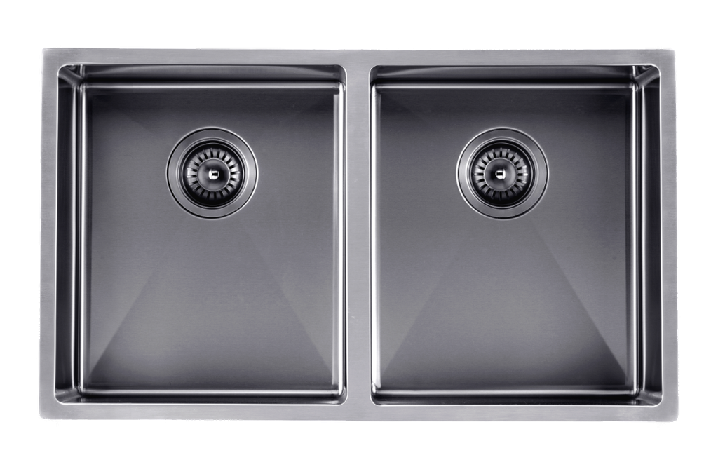 [41197] 304 Stainless Steel Gun Metal Grey PVD Coating Double Bowl Kitchen Sink(Round Edges,with Bottom Tray)770*450*215mm
