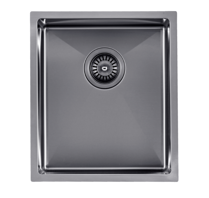 [41209] 304 Stainless Steel Gun Metal Grey PVD Coating Single Bowl Kitchen Sink(Round Edges,with Bottom Tray)390*450*215mm