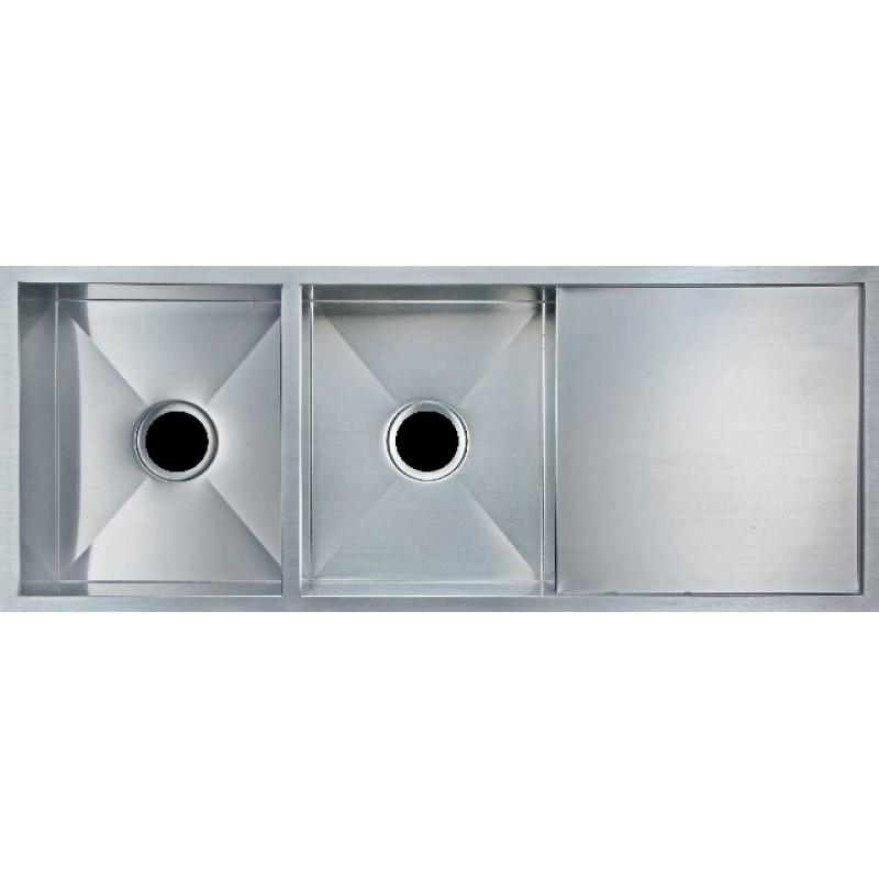 [40519] 304 Stainless Steel Hand-made Double Bowl Kitchen Sink(Round Edges)1160*460*230mm(with Drainer)