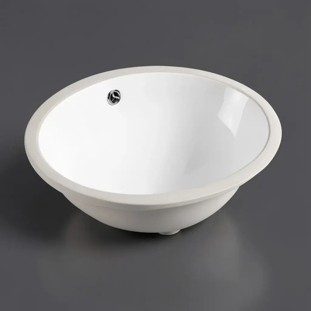 [55513] 340*340*200mm Gloss White Elipps Fine Ceramic Under Counter Basin With Overflow,32mm Waste