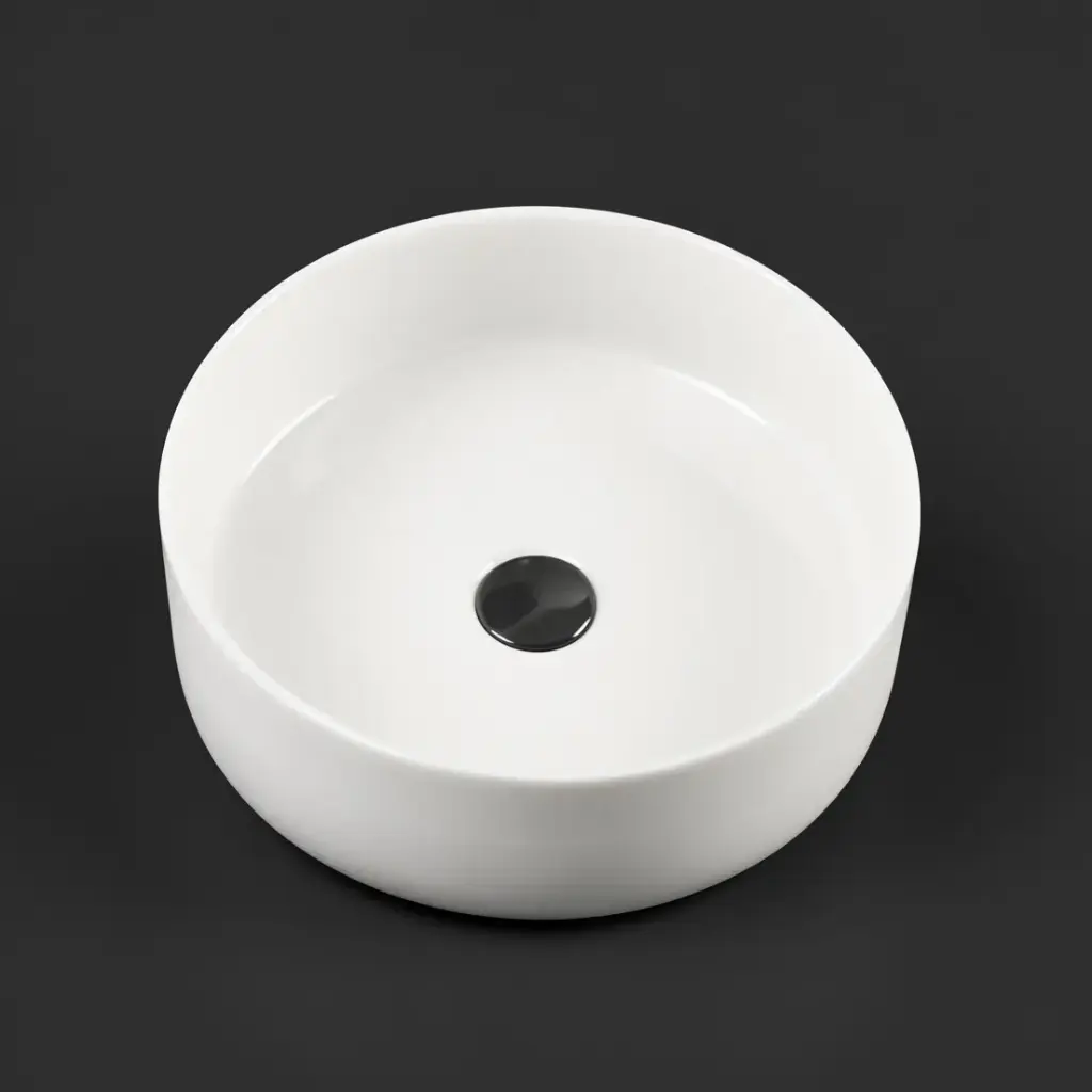 350x350x120mm Round Gloss White Ceramic Above Counter Basin Non-overflow