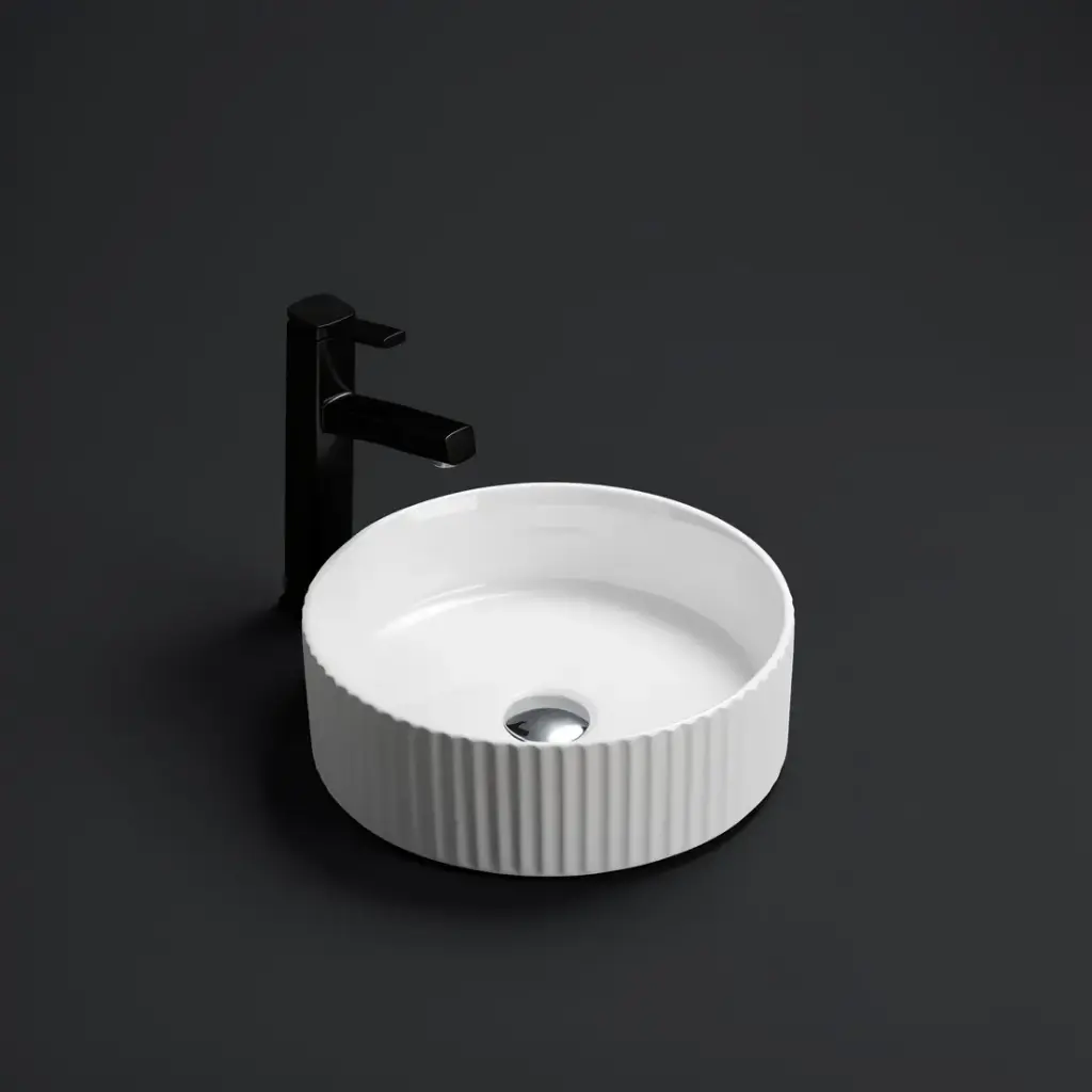 [55474] 360*360*115 Gloss White Olley Fine Ceramic Fluted Art Basin No Overflow,32mm Waste