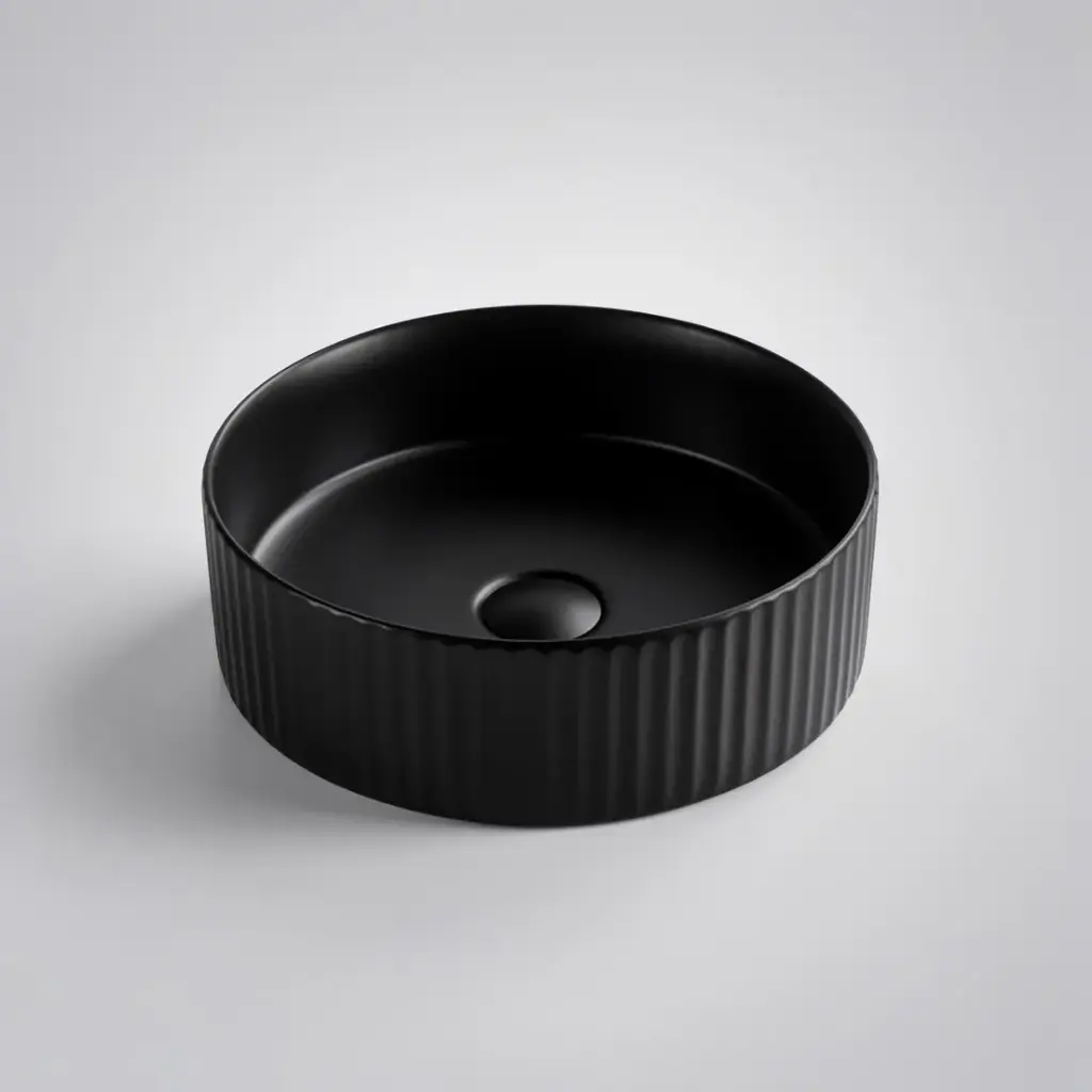 [55475] 360*360*115 Matte Black Olley Fine Ceramic Fluted Art Basin No Overflow,32mm Waste