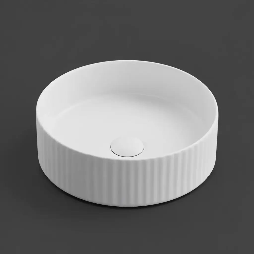 [55476] 360*360*115 Matte White Olley Fine Ceramic Fluted Art Basin No Overflow,32mm Waste