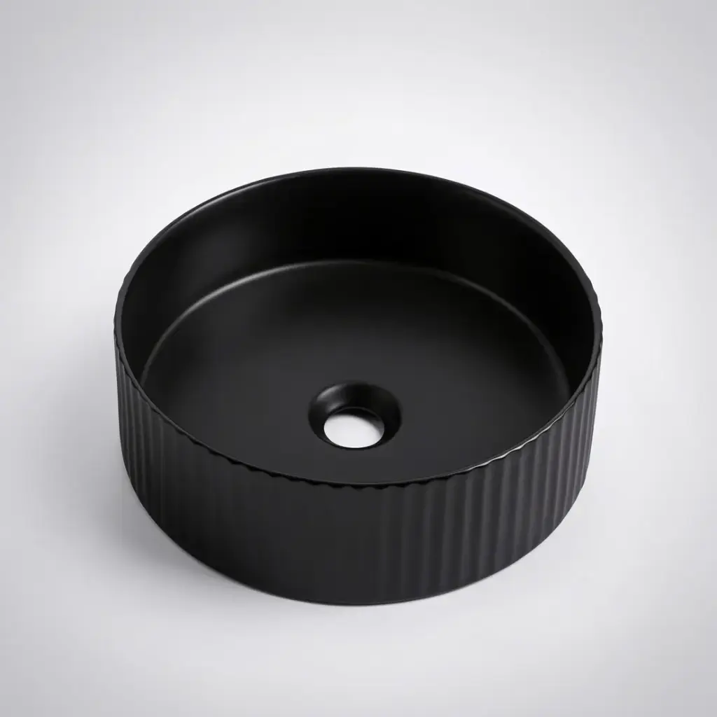 [50015] 360*360*120mm Cora Above Counter Fluted Matt Black Circle Basin