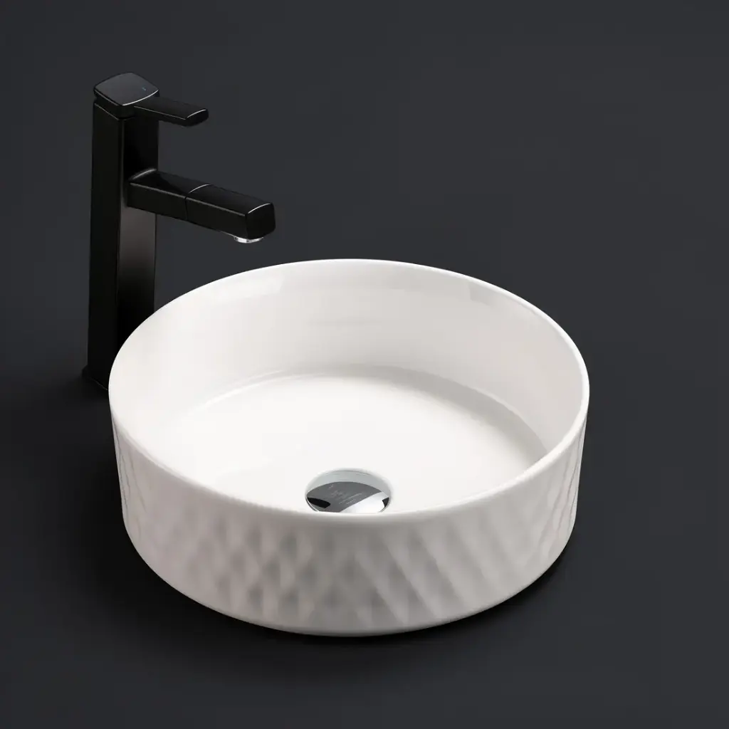 [55480] 360*360*120mm Gloss White Ollia Diamond Fine Ceramic Above Counter Basin No Overflow,32mm Waste