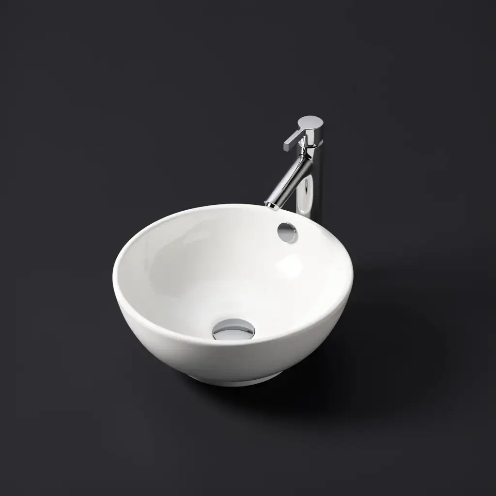 [55490] 380*380*155mm Gloss White Orbi Fine Ceramic Above Counter Basin Overflow,32mm Waste