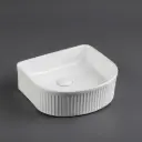 400*350*130mm Gloss White Arco Flueted Fine Ceramic Above Counter Basin No Overflow 32mm Waste