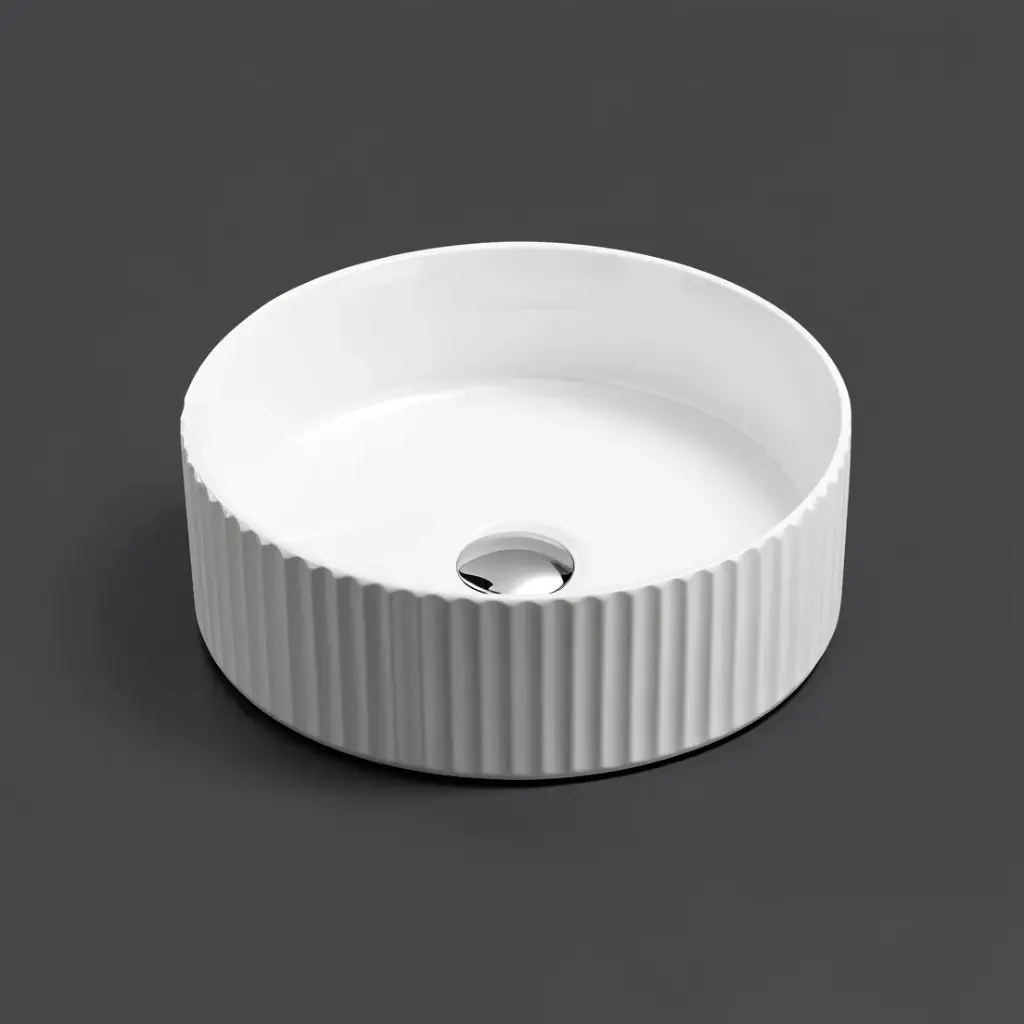 [55477] 400*400*125mm Gloss White Olley Fine Ceramic Fluted Art Basin No Overflow,32mm Waste
