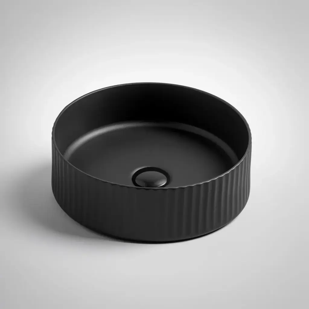 [55479] 400*400*125mm Matte Black Olley Fine Ceramic Fluted Art Basin No Overflow,32mm Waste