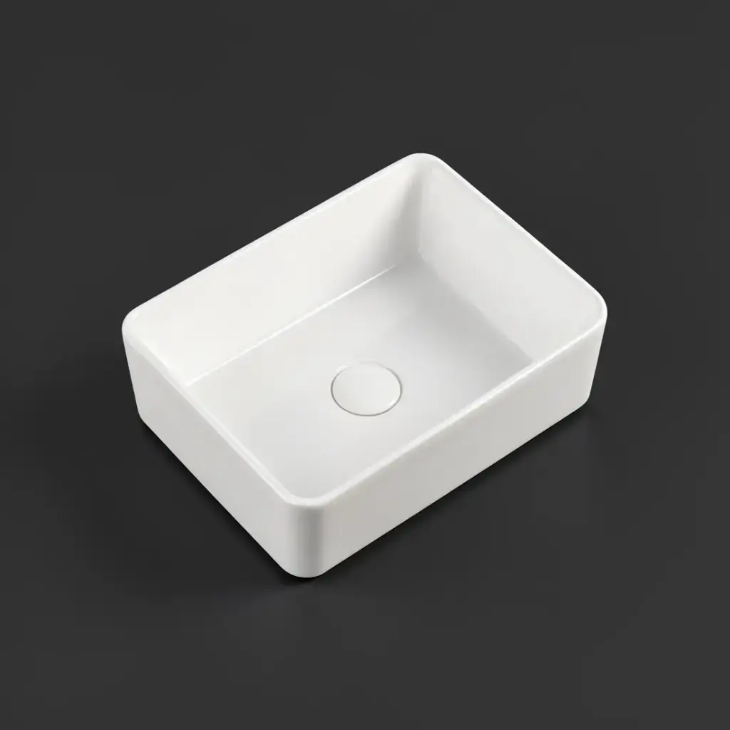 410x300x130mm Rectangle Gloss White Ceramic Above Counter Basin Non-overflow
