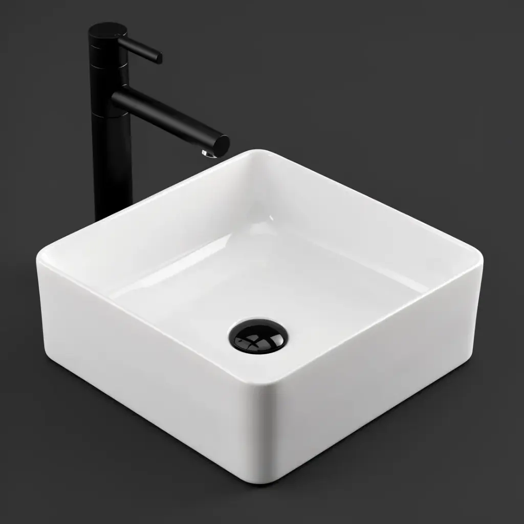 [90135/AC4141S] 410x410x135mm Square Gloss White Ceramic Above Counter Basin Non-overflow