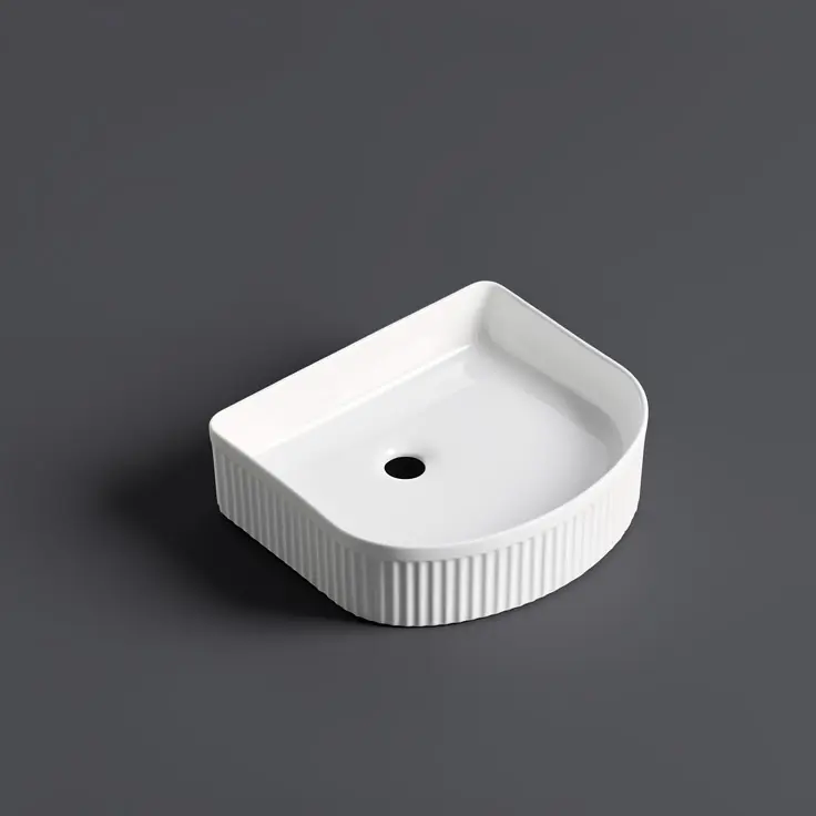 [50017] 415*365*120mm Cora Above Counter Fluted Gloss White Arch Basin