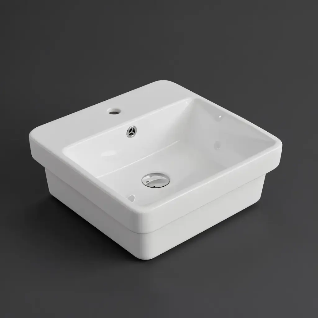 [55515] 415*415*155mm Gloss White Kliff Fine Ceramic Insert Basin Tap Hole Overflow,32mm Waste